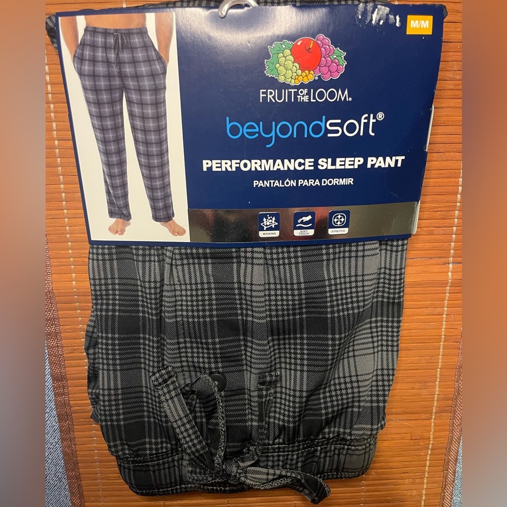 Fruit of the Loom Men's Beyond Soft Sleep Pants Grey Black Plaid Medium *NEW*